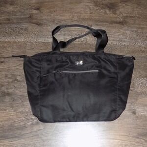 Under Armour Tote Bag Womens OS Black Good Zip Front Pocket Logo Lining Pouch